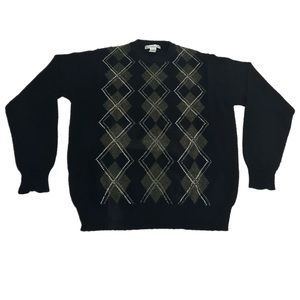 Geoffrey Beene Argyle Lambswool Sweatshirt Men’s Medium Black Olive Green
